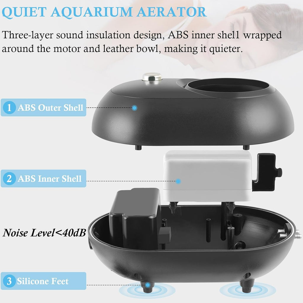 FEDOUR 6W Aquarium Air Pump with Ozone, Powerful Adjustable Fish Tank Oxygen Pump for up to 300Gallon Tank, Quiet Aquarium Air Bubbler (6W with Ozone for up to 300gallon)