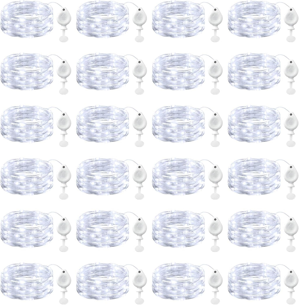 Brightown 24 Pack White LED Fairy Lights Battery Operated String Lights, 7ft 20LED Waterproof Silver Wire String Lights, Firefly Starry Moon Lights for Mason Jars DIY Christmas Wedding Party Bedroom