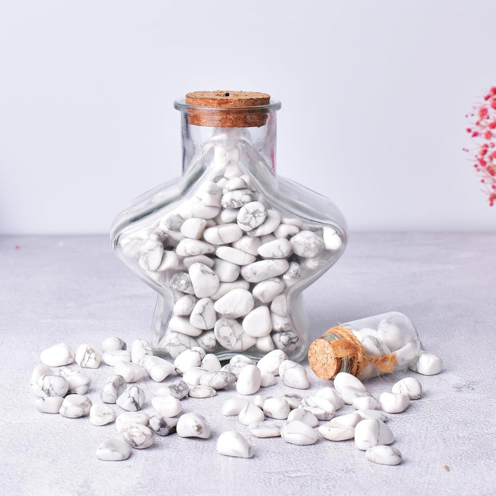 Polished Howlite Crystal Stone Set - 0.5" 10 oz, Handpicked Tumbled Gemstones Rocks, Pebbles for Reiki, Chakra, Healing, Home Decor