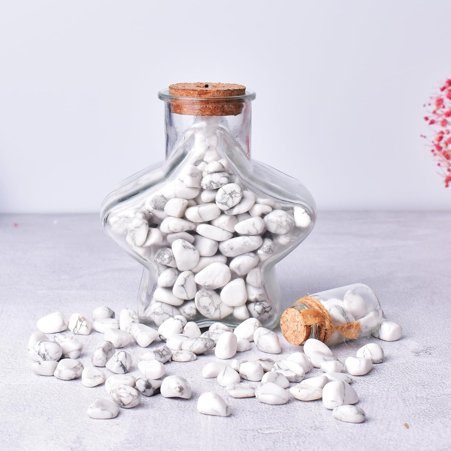 Polished Howlite Crystal Stone Set - 0.5" 10 oz, Handpicked Tumbled Gemstones Rocks, Pebbles for Reiki, Chakra, Healing, Home Decor