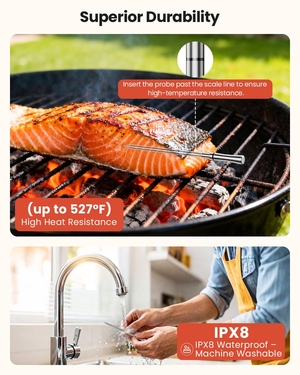 Smart Bluetooth Wireless Meat Thermometer with WiFi - High Accuracy ±0.5°F, 6 Sensors with NIST Certified Accuracy, Smart LED Base, Long-Range WiFi for BBQ, Grill, Smoker, Oven, Rotisserie