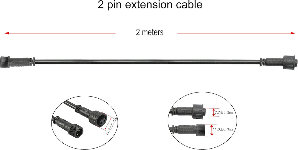 FVTLED 2m 6.56ft 2Pin Extension Cable Wire with Male and Female Connectors at Both Ends Just Single Color LED Deck Light