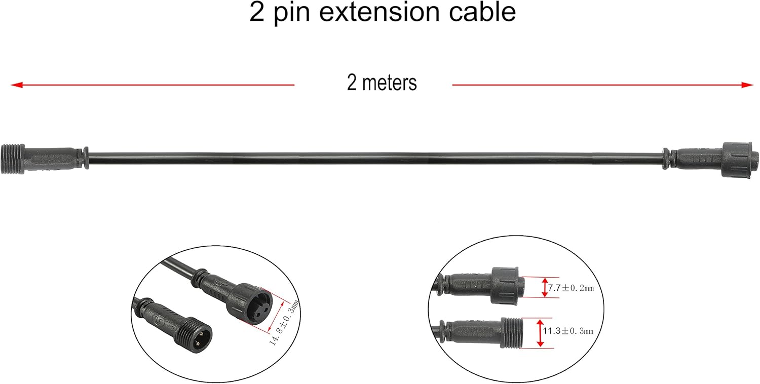 FVTLED 2m 6.56ft 2Pin Extension Cable Wire with Male and Female Connectors at Both Ends Just Single Color LED Deck Light