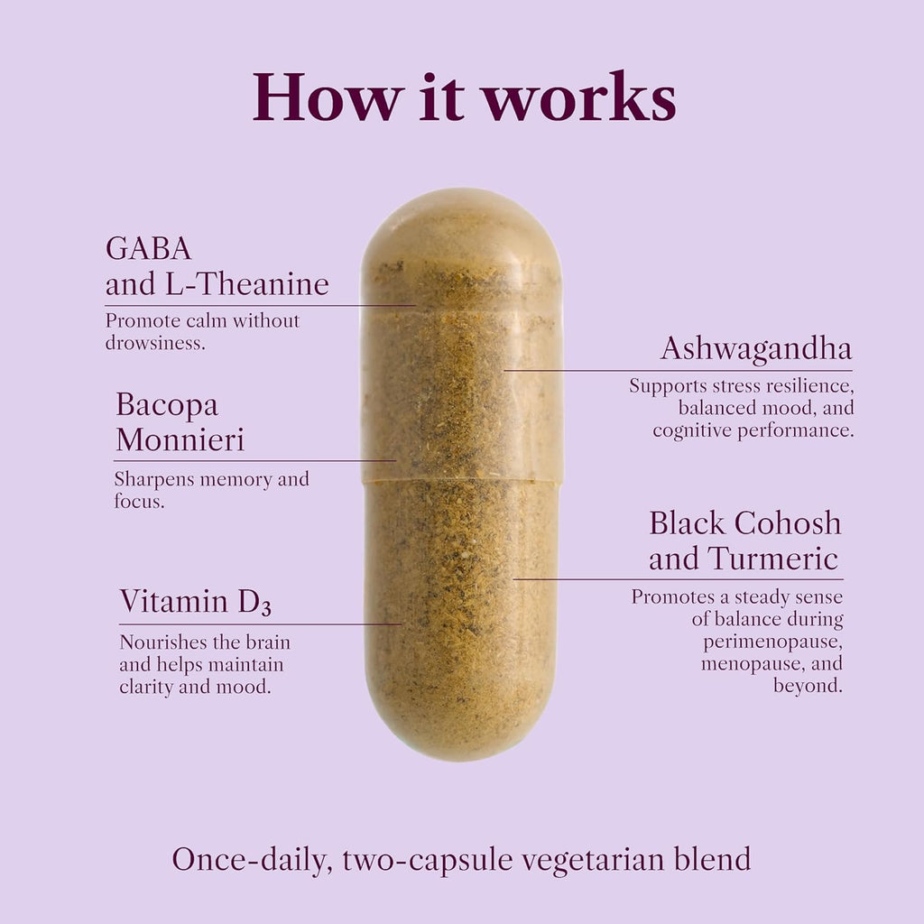 Mood & Neuro Support for Women | Bacopa, L-Theanine, GABA & Ashwagandha for Stress, Focus, Memory & Emotional Balance for Menopause, Doctor-Formulated, Non-Hormonal 60 Capsules 1 Month Supply