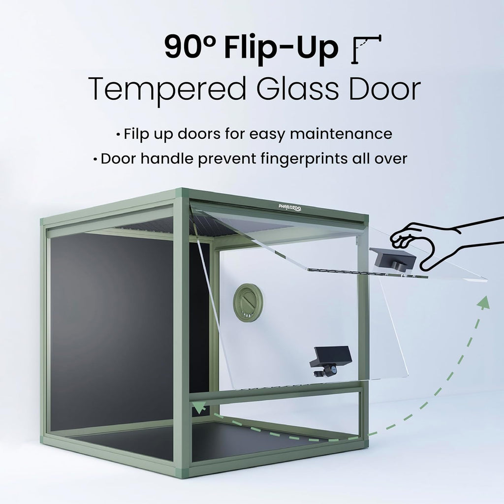 MagicCube 18'' x 18'' x 18'' Reptile Terrarium with Lock, 24 Gallon Reptile Tank with Flip-Up Tempered Glass Door, Top Screen Ventilation for Leopard Gecko, Lizards