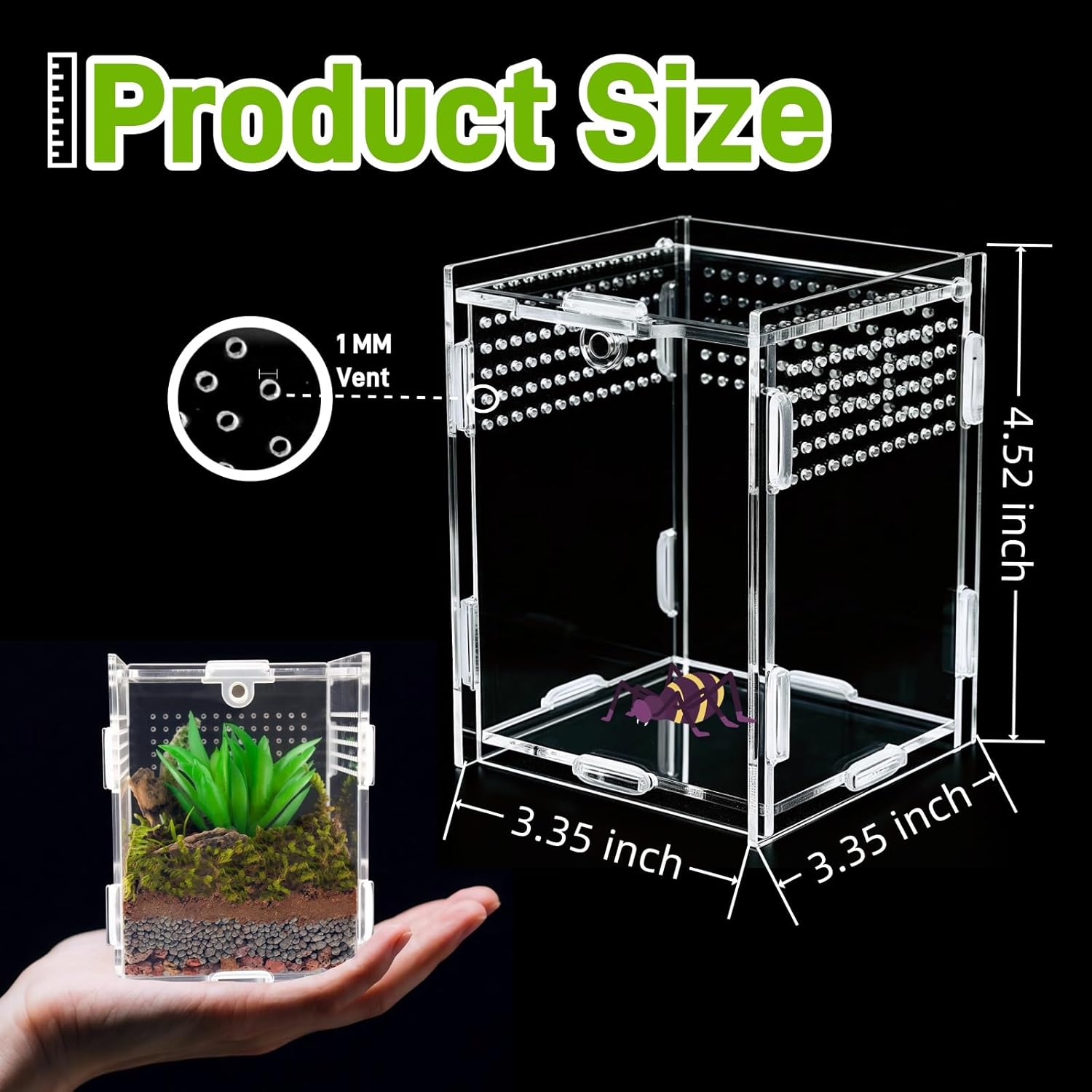 Hermit Crab Tank Jumping Spider Enclosure Acrylic Terrarium Habitat High Clarity Escape-Proof Small Terrarium for Hermit Crab Jumping Spiders Frogs and Small Reptiles Ideal for Reptile Keepers