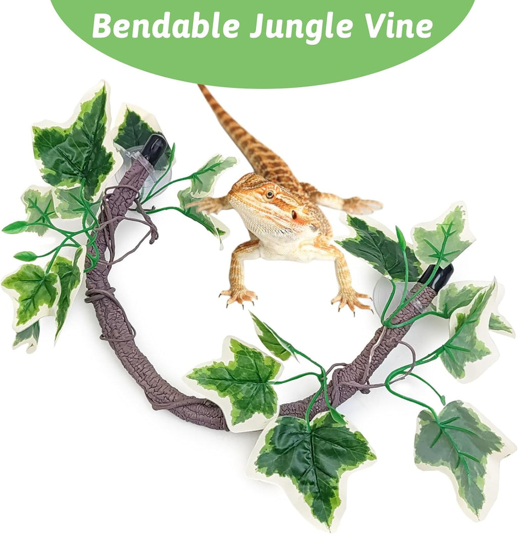 VCEPJH Reptile Climbing Branch Decor 2 Pcs Bendable Jungle Vine with Suction Cup Terrarium Plant Decoration for Gecko Bearded Dragons, Snake,Frogs, Chameleons Cage Accessories (V)