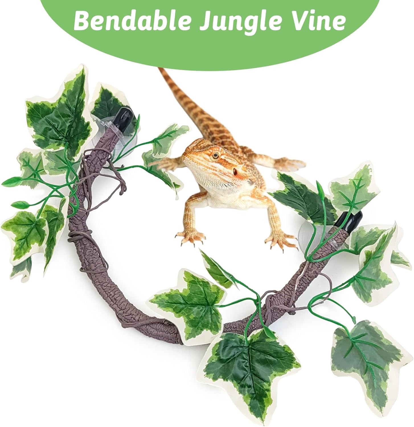 VCEPJH Reptile Climbing Branch Decor 2 Pcs Bendable Jungle Vine with Suction Cup Terrarium Plant Decoration for Gecko Bearded Dragons, Snake,Frogs, Chameleons Cage Accessories (V)