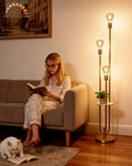 Lightdot Gold Floor Lamp for Living Room, Dimmable Vintage Floor Lamp with Shelf & E26 Base Bulbs, 3 Light 3000K Warmwhite Mid Century Standing Lamp for Reading, Tall Lamp for Bedroom Office