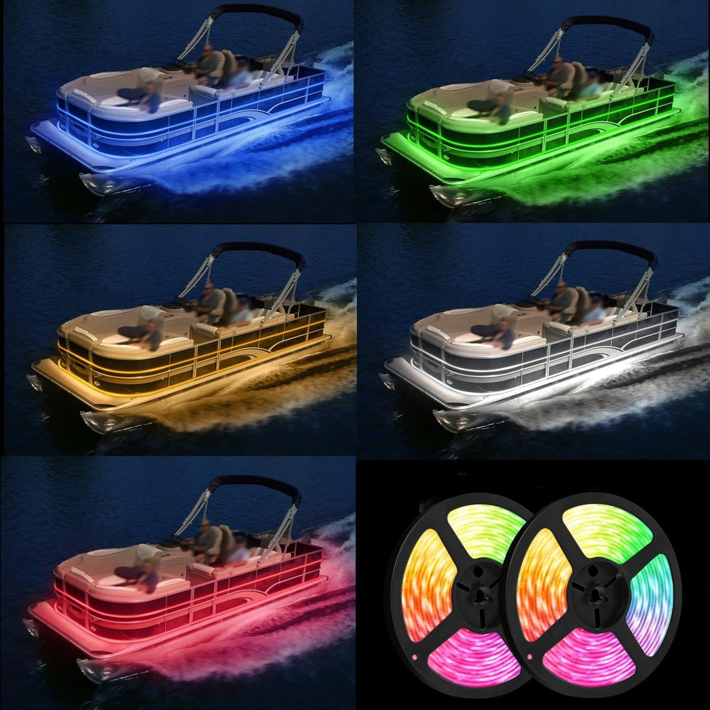 50FT Boat Lights Marine LED Strip Lights, IP66 Waterproof Pontoon Boat Light, 12V RGB Boat Interior Lights, Night Fishing Lights for Jon Boat, Bass Boat, Cabin, Deck, APP/RF Control