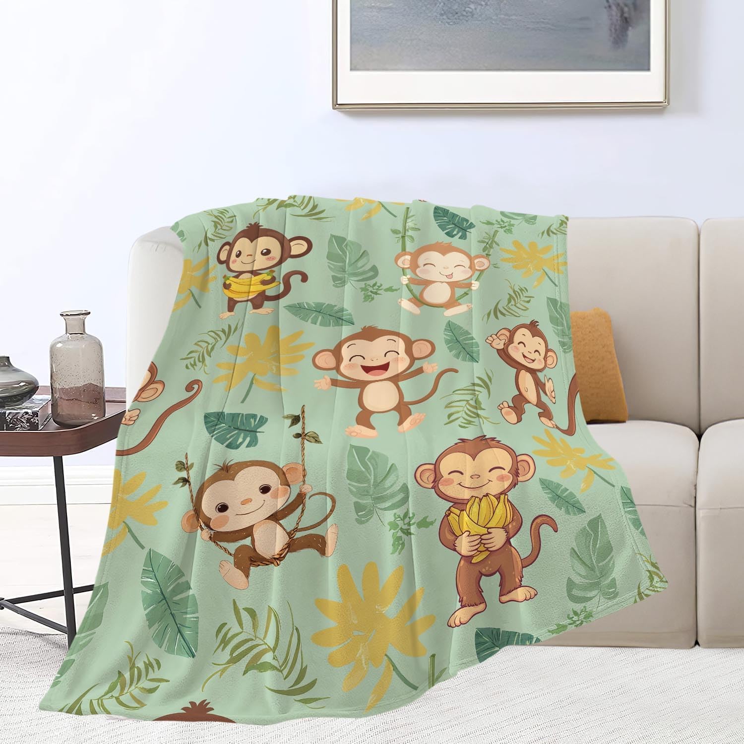 Monkey Blanket Cute Cartoon Monkey Throw Blanket Gifts for Monkey Lovers Girls Boys Kids Women Men Adults Super Soft Cozy Plush Fluffy Fuzzy Fleece Blanket Home Decor 40''X50''