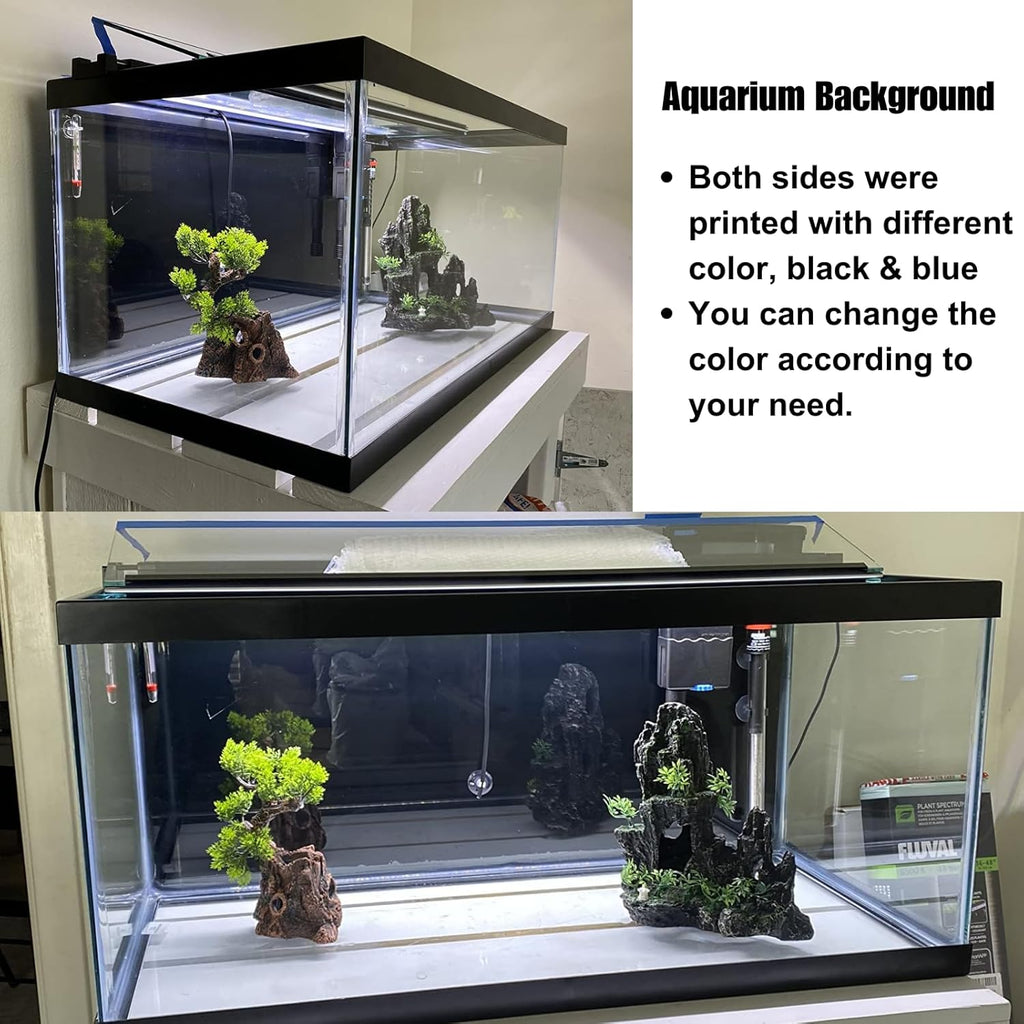 ELEBOX Aquarium Background Blue Black Fish Tank Background Picture 2 Sides Fish Backdrop for Aquarium Wallpaper 24" x 71"