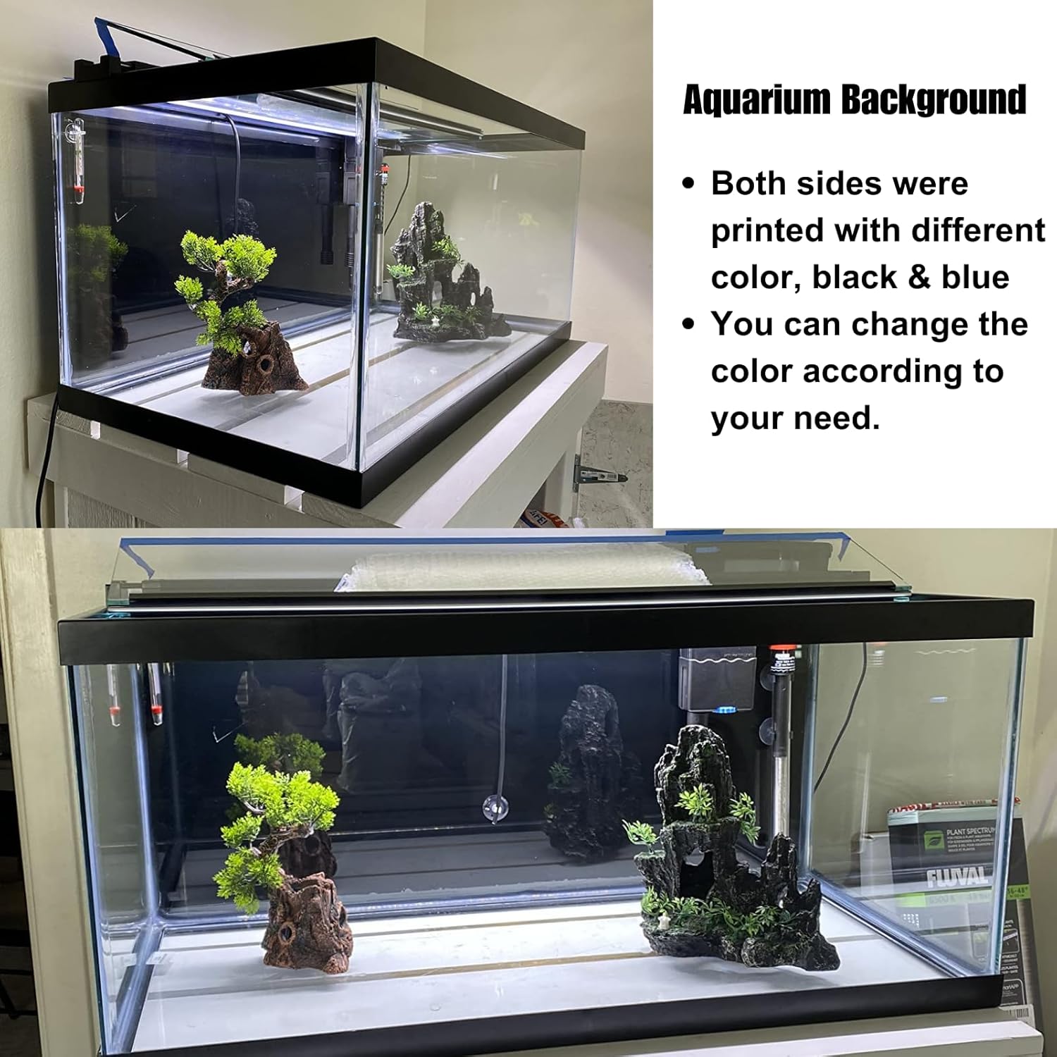 ELEBOX Aquarium Background Blue Black Fish Tank Background Picture 2 Sides Fish Backdrop for Aquarium Wallpaper 16"x 40"