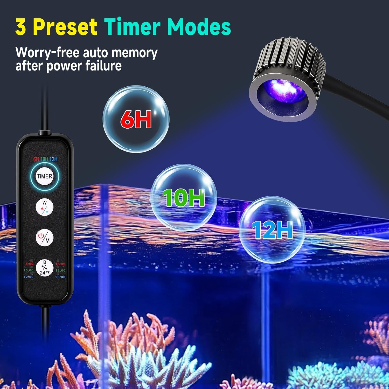 fishkeeper Clip On 24/7 Saltwater Aquarium LED Light, 8W Reef Lights for Coral DIY Color/Brightness Fish Tank Light with Timer for Coral Marine Tank Memory Function