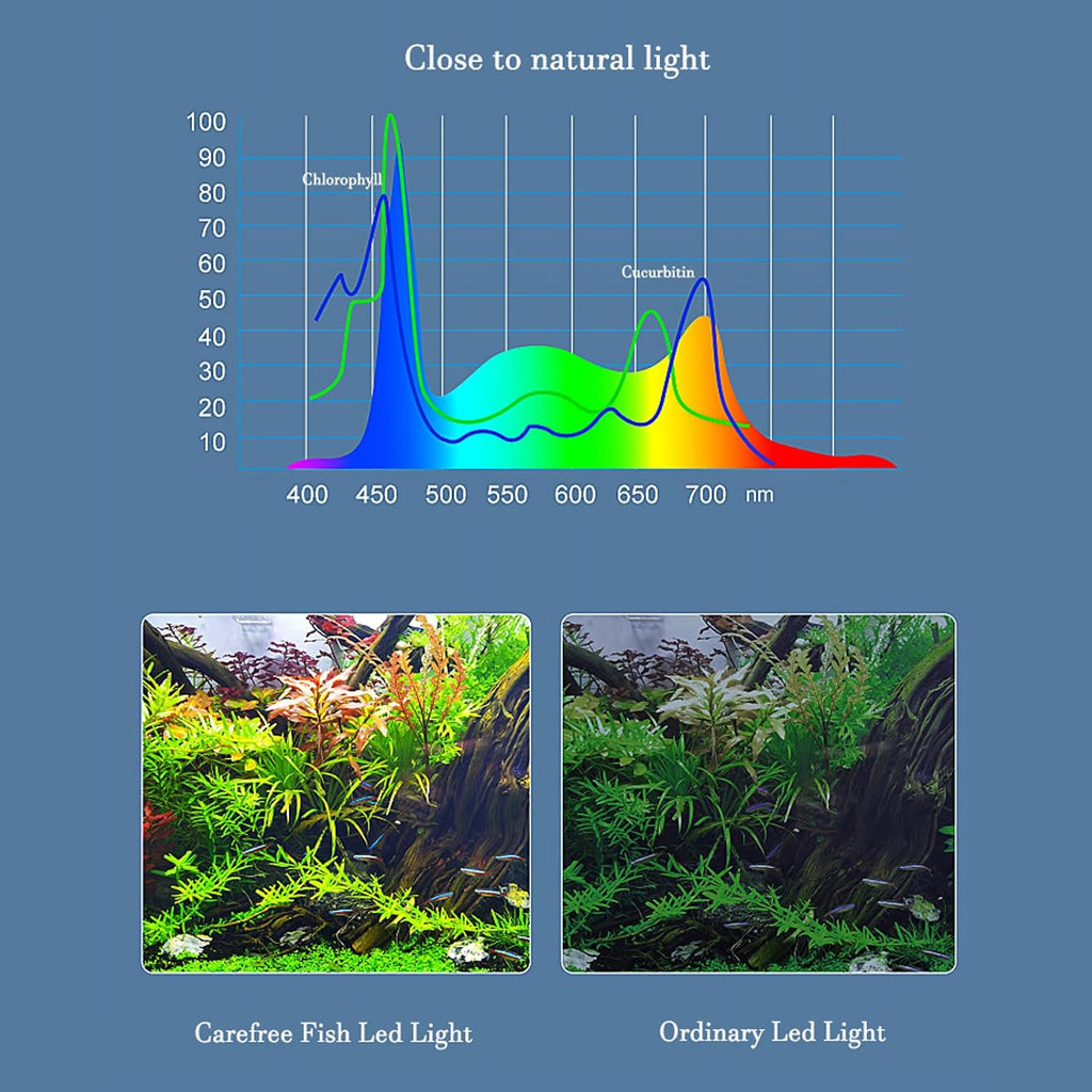 Carefree Fish Aquarium LED Light USB 5V RGBW 5730 Timmer 5~20Gal Fish Tank Clip Light 10 Brightness Levels 13W with USB Port (Include Power Adapter)