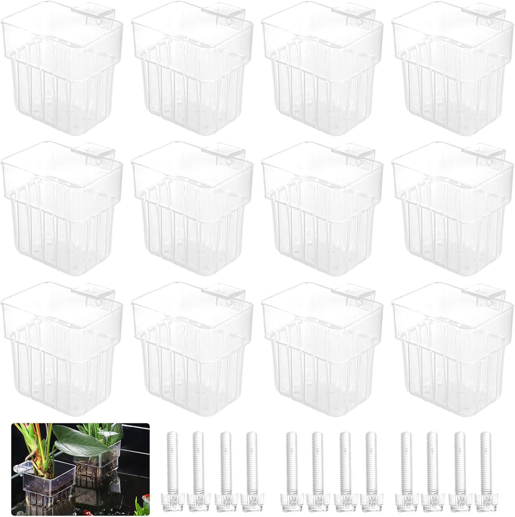 12PCS Aquarium Plant Holder Rimmed Tank Clear Fish Tank Plant Holder Aquarium Live Plants Hanging Aquariums Planter Holders for Fish Tank Aquaponic Plants Cultivation and Aquascape Decorations