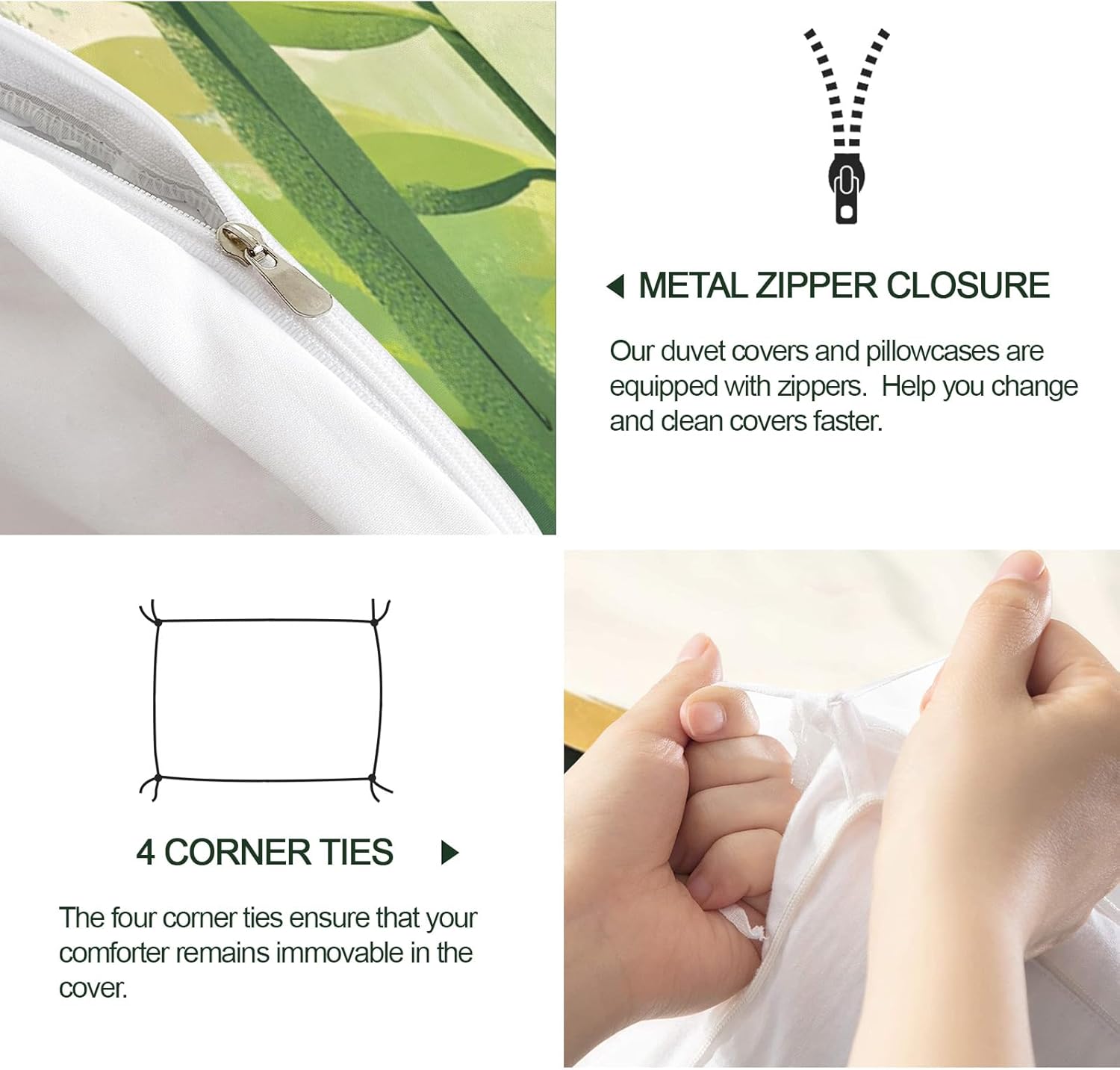 Cute Panda Duvet Cover Twin Watercolor Green Bamboo Bedding Set 2 Piece for Kids Bedroom Cartoon Panda Comforter Cover with Zipper Ties & 1 Pillowcases