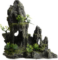 Saim Large and Tall Aquarium Mountain View Stone Decorations, Resin Rocks Aquascaping Cave Ornaments with Plants Fish Tank Accessories Betta Hideout Caves Rockery Landscape 11Inches High