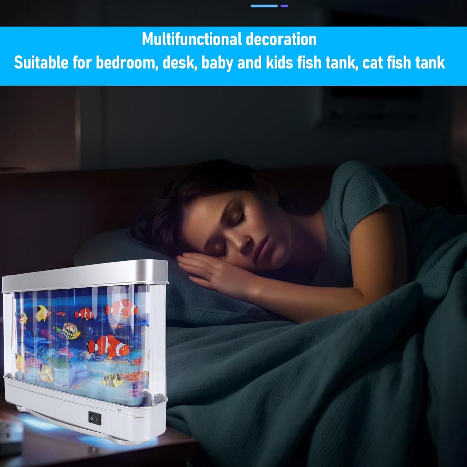 Fake Fish Tank Lamp, 5V USB Realistic Moving Fish HD Screen LED Fishs Aquarium with Sturdy Material Switch Operation Baby Aquarium Toy for Kids Bedrooms Office Relaxation