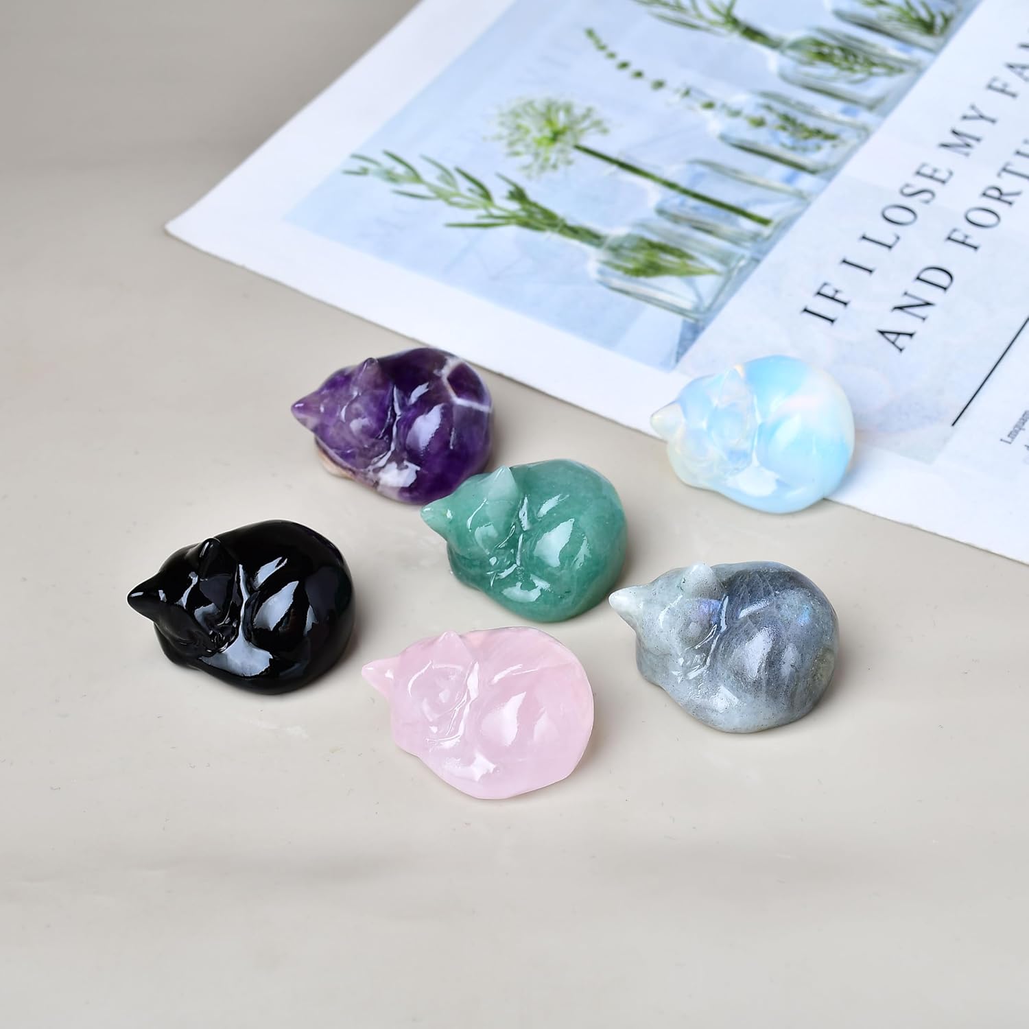 Natural Obsidian Cat Crystals Decor Sleeping Cat Statue Healing Crystal Polished Gemstones Bedroom Office Desk Home Decoration A Lucky Decoration