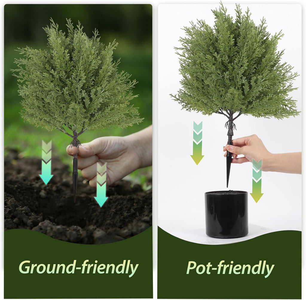 RECUTMS Artificial Cedar Topiary Ball Artificial Cypress Faux Shrubs with Planting Stake Faux Christmas Trees Fake Christmas Plants Outdoor Plants for Indoor Outdoor Front Porch Decoration(Mix Green)