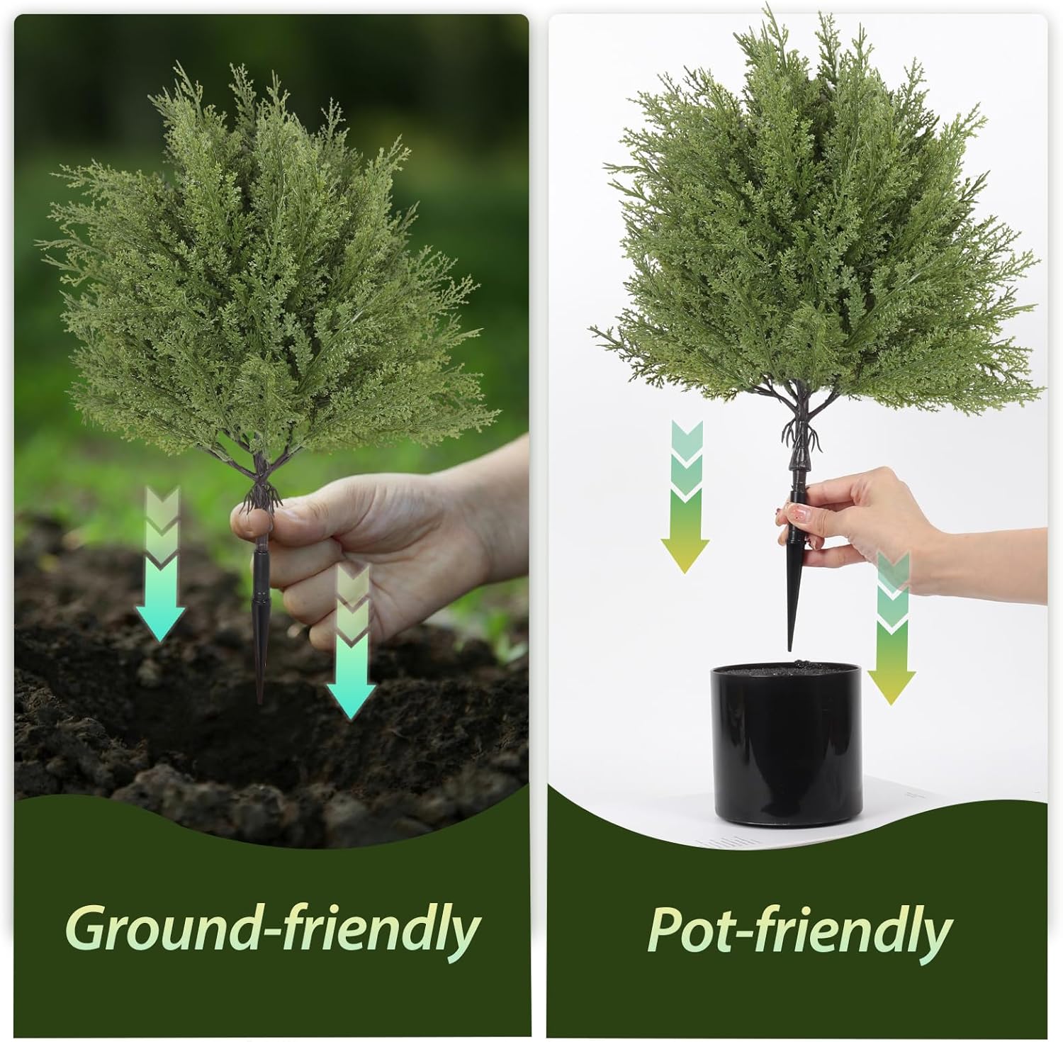 RECUTMS Artificial Cedar Topiary Ball Artificial Cypress Faux Shrubs with Planting Stake Faux Christmas Trees Fake Christmas Plants Outdoor Plants for Indoor Outdoor Front Porch Decoration(Mix Green)