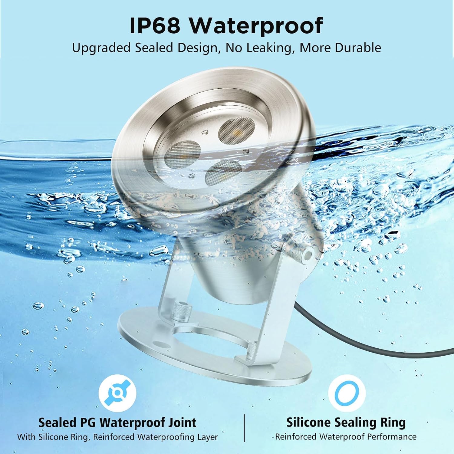LyLmLe LED Pond Lights with APP Control, 6W SS316 Stainless Steel RGB Underwater Fountain Light with 12V Transformer, IP68 Waterproof Outdoor Underwater Lights for Pond Waterfall, Black Wire(2-Spots)