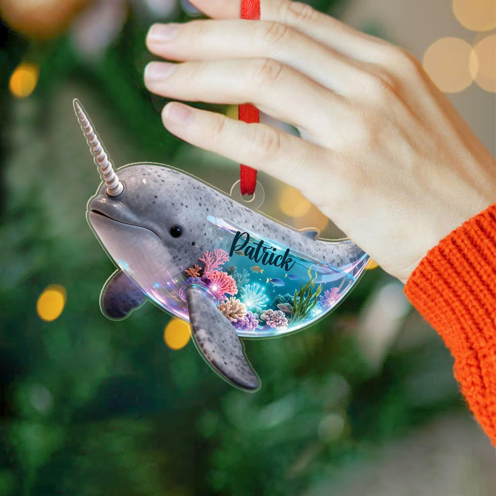 Customized Narwhal 2D Flat Acrylic Ornament Christmas 2025, Baby Narwhal First Ornament, Gift for Ocean Lover, Personalized Ocean Animal Lover Ornaments with Name, Narwhals Sea Animal Keepsake