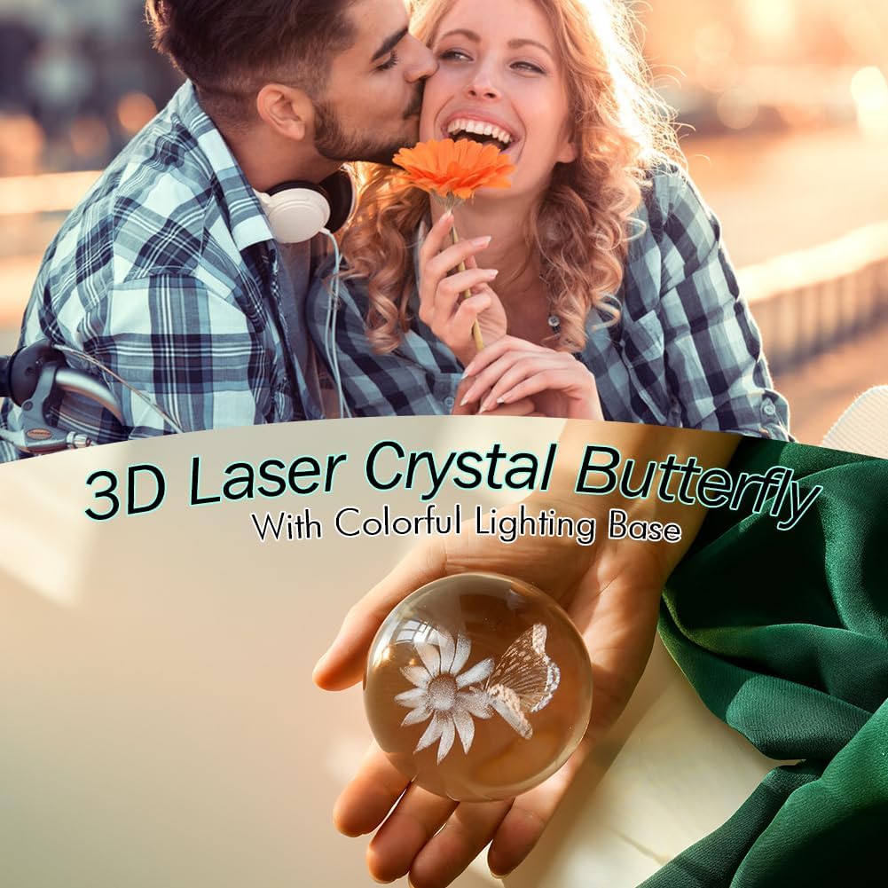 IFOLAINA 3D Butterfly Crystal Ball Decor Lamp Gifts Ideas for Girlfriend Wife Mom Couple Her Birthday Christmas Butterfly on Sunflower in Glass Ball