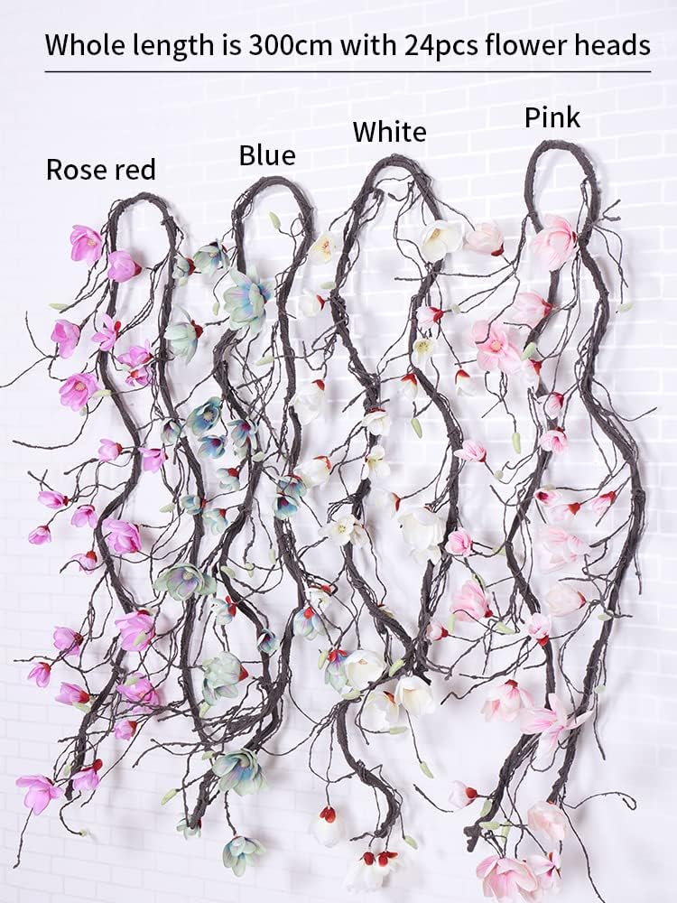 118 inch Artificial Magnolia Orchid Flowers Ivy Vines Garland Fake Tree Branches Trunk with Flores Wreath for Wedding Arch Wall Hanging Home Room Decoration (Blue)