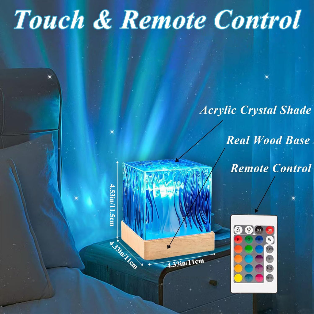 Northern Lights Projector Touch,16 Colors Changing Light Dimmable Mood Lighting, Cube Aurora Glow Lamps with Dynamic Ripple Effect, Remote Galaxy Light Projector for Bedroom Playroom Kids Teens Gifts