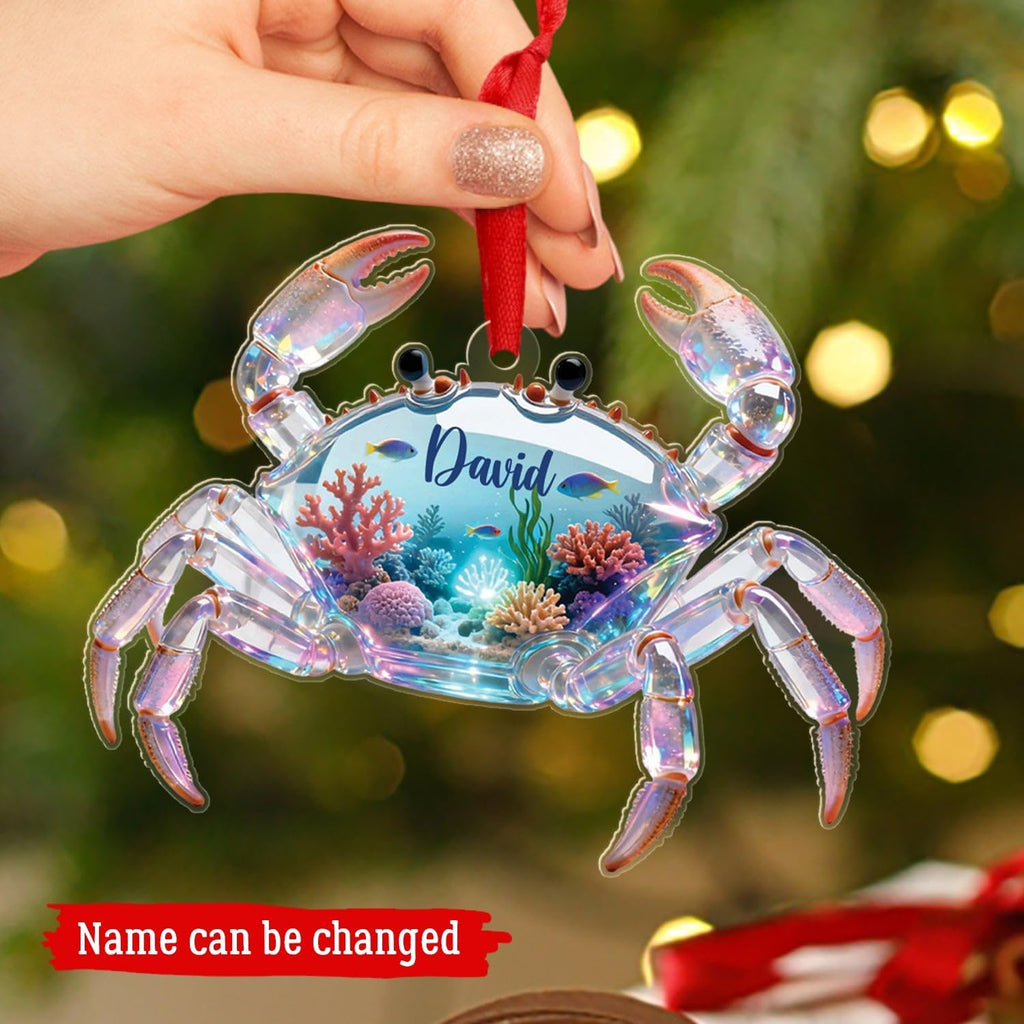 Personalized Crab Acrylic Ornament for Christmas 2025, Gift for Men Women Friends, Crabs Sea Animal Christmas Ornament, Sea Crab Lovers Ornaments, Customized Name Animal Marine Ornaments