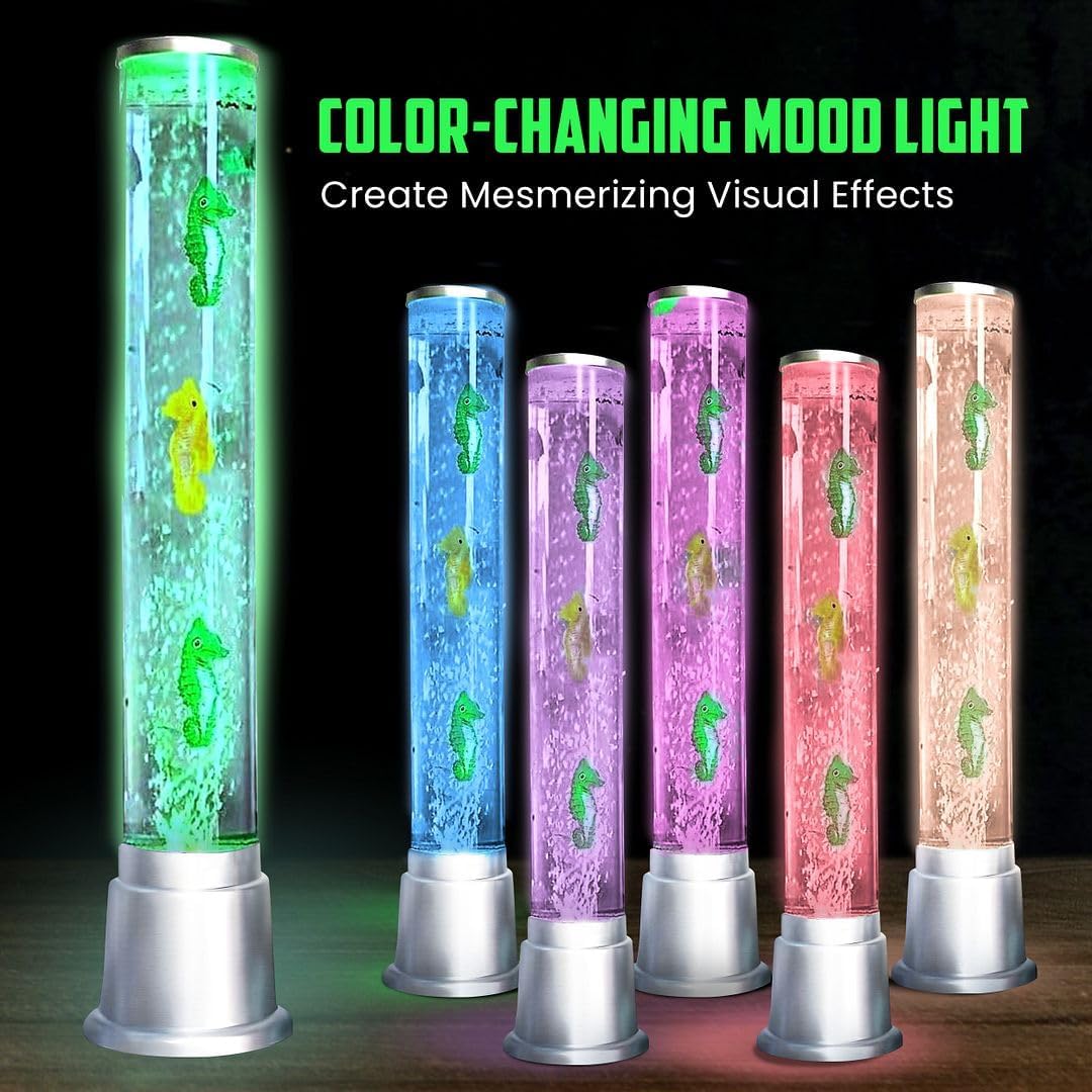 Seahorse Bubble Lights Lamp with 6LED Automatic Color Changing Night Light with Moving Fake Fish Tank Tower Sensory Tubes Fish Lamp For Home Decorations Anniversary Christmas Gifts - 1.90Feet