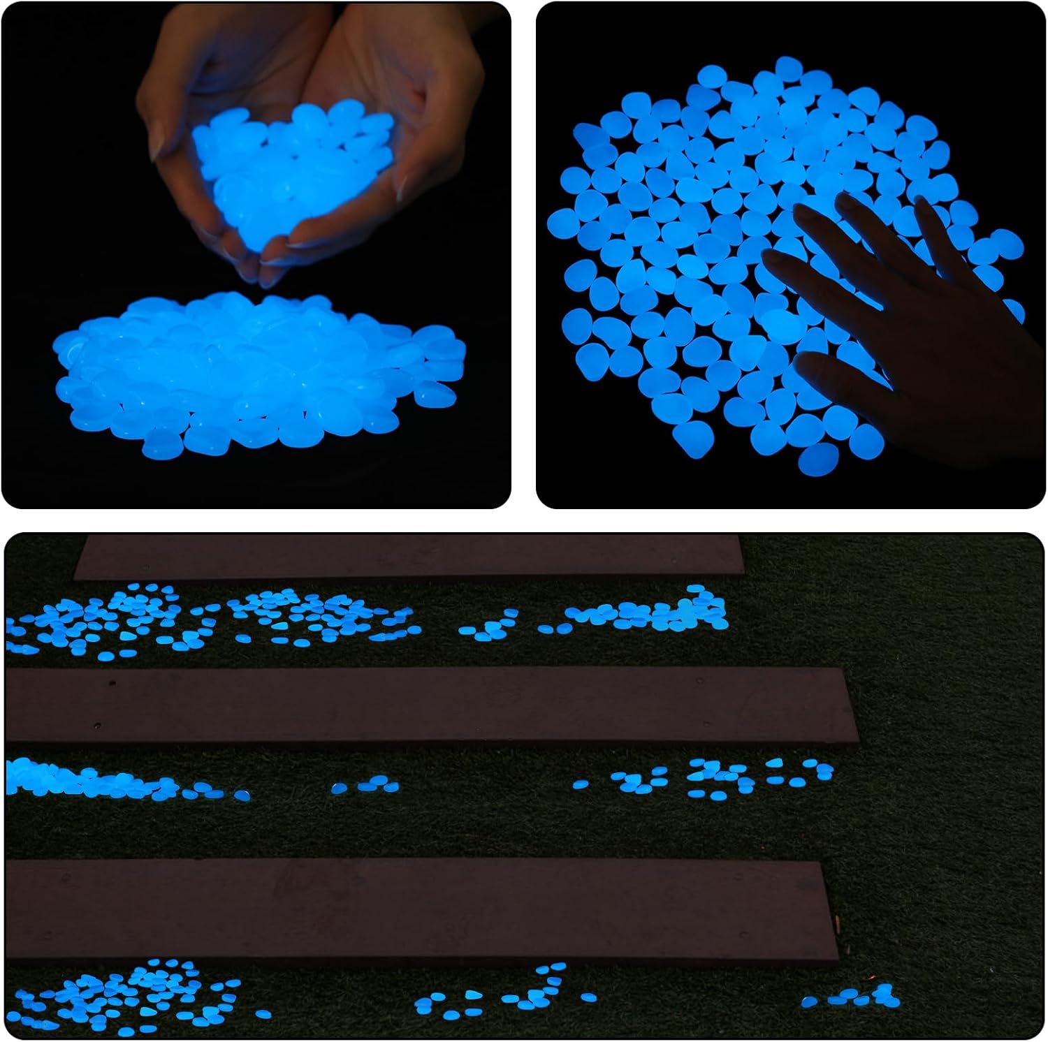 Oubest Glow in The Dark Rocks Glow Pebbles Outdoor Bulk Blue Decorations Stones for Garden Fish Tank Aquarium Walkway Plant Pots (500, Blue)
