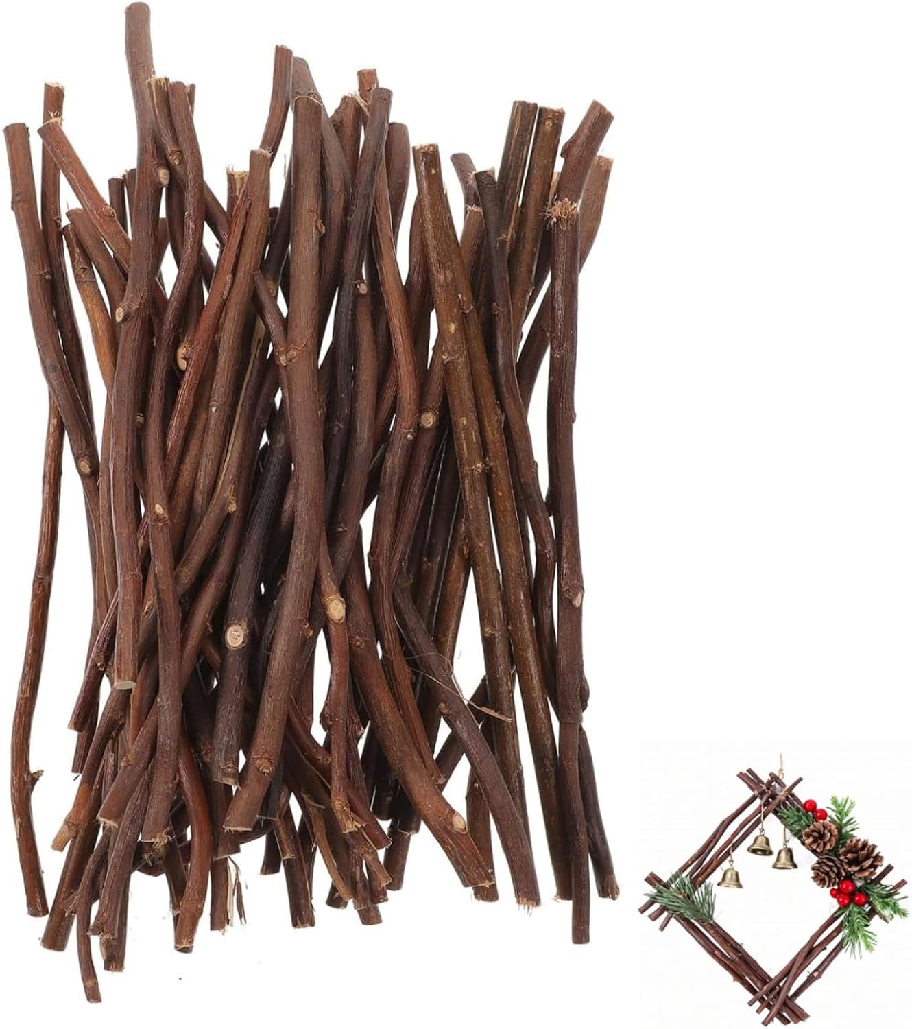 Didiseaon Wood Sticks for Crafts, 50Pcs Twigs for Crafts 0.47" Wood Log Sticks Branches for Christmas Decoration, DIY Photo Props, School Projects, Festival Decoration
