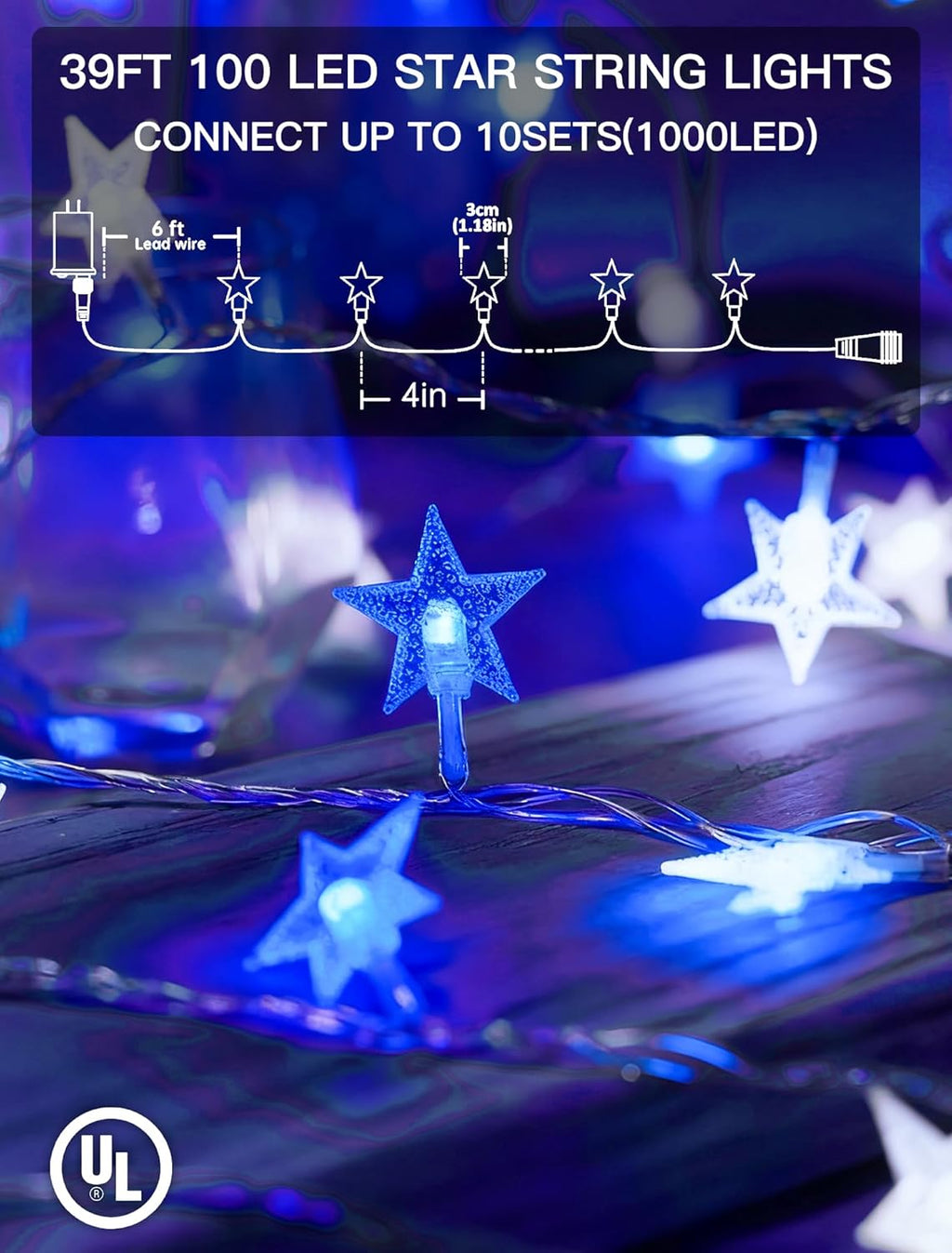 Star String Lights Plug in,33ft 100LED Star Christmas Lights with Remote and Timer, Fairy Lights Waterproof for Indoor Outdoor Bedroom Classroom Dorm Wedding Party Holiday Decor,Blue-White