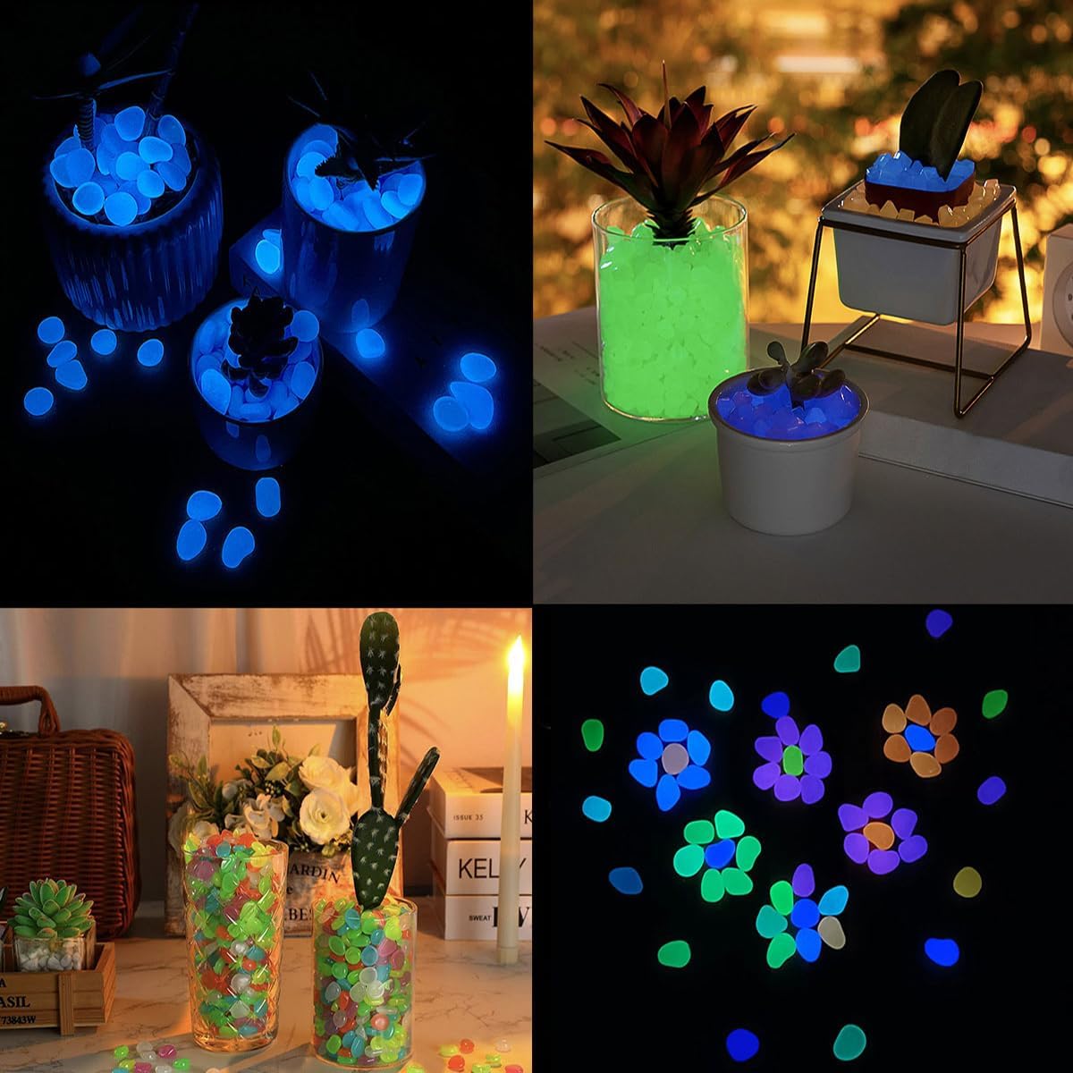 Glow in The Dark Stones 1000 Pcs Glow Pebbles Aquarium Rocks for Fish Tank Lawn Yard Garden Walkway Plant Pots (Rainbow)