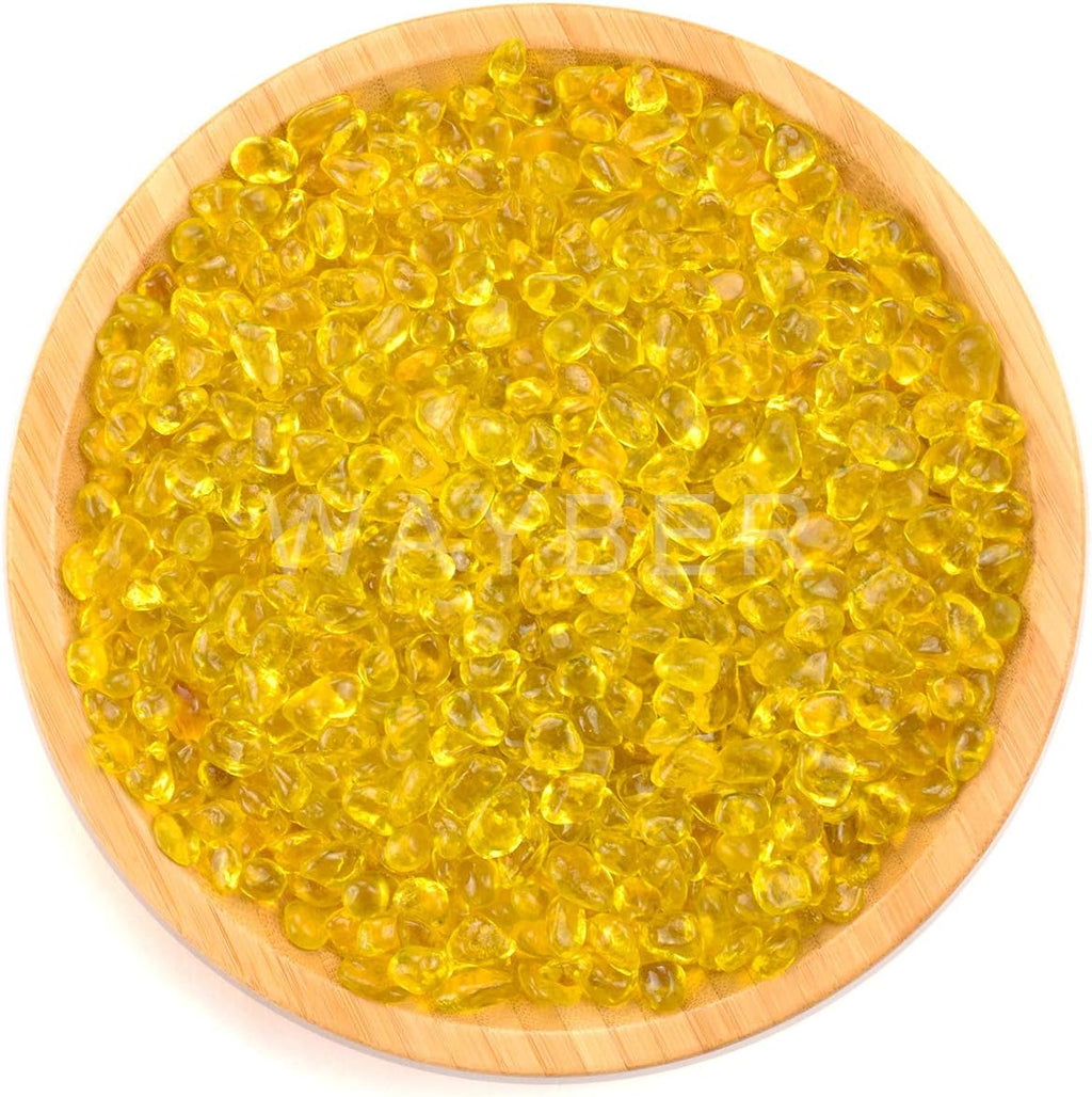 WAYBER Glass Stones, 1Lb/460g Irregular Sea Glass Pebbles Non-Toxic Artificial Gemstones for Vase Filler/Terrarium Flowerpot Aquarium Turtle Tank Decoration/Handcraft Making, Yellow