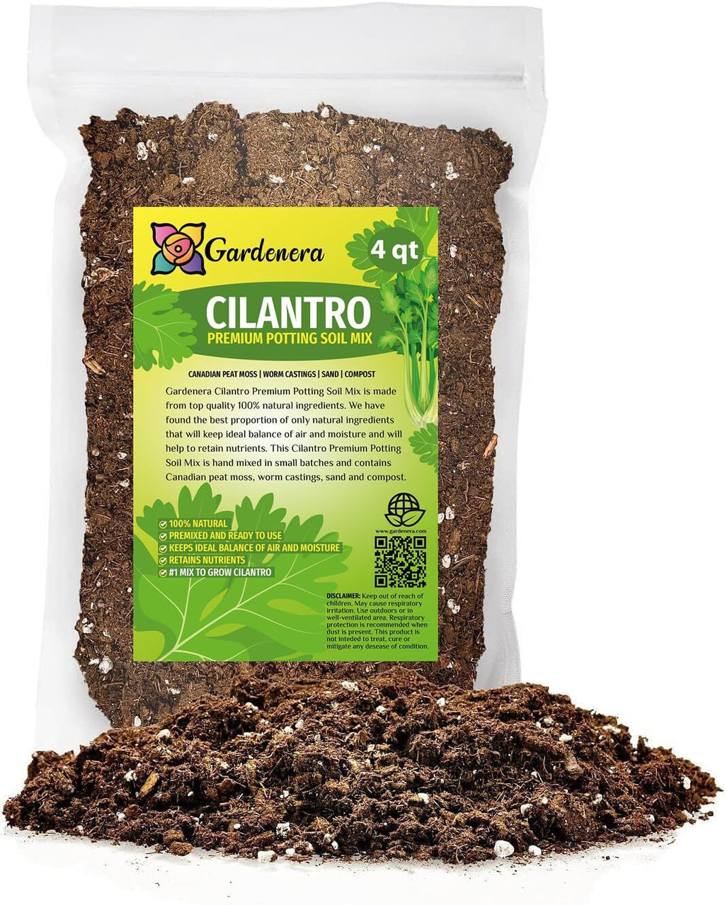 Gardenera Cilantro Potting Mix - Promote Strong Roots and Culinary Excellence with Our Premium Blend - 4 Quart