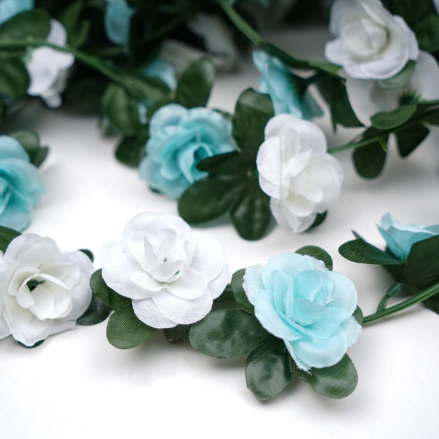 BLEUM CADE 5Pcs 41Ft Flower Garland Artificial Rose Vines with 32.8Ft String Lights, Cute Fake Hanging Flower Vines Floral Garland Decorations for Wedding Party Wall Room Decor Aesthetic