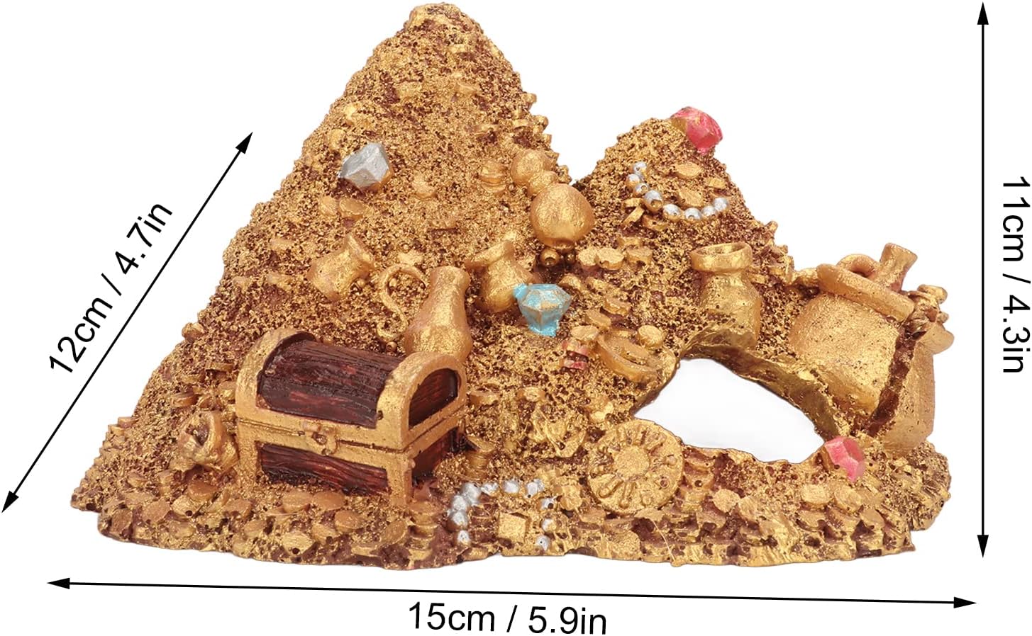 Aquarium Decoration Cave, Fish Tank Gold Mountain Simulation Resin Aquarium Treasure Mountain Hideouts Decoration for Freshwater Saltwater 4.3 x 4.7 x 5.9 inch