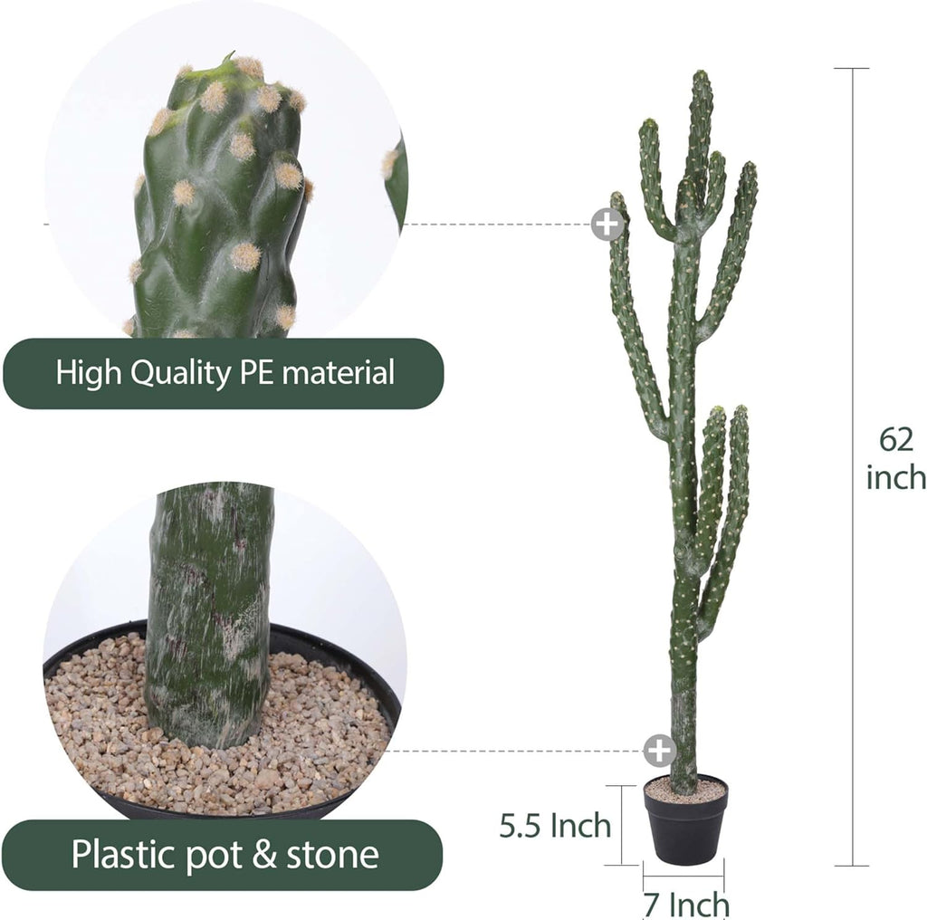 62Inch Artificial Cactus Faux Cacti Fake Cactus Saguaro Potted Plants for Indoor Outdoor Home Offices Store Decoration