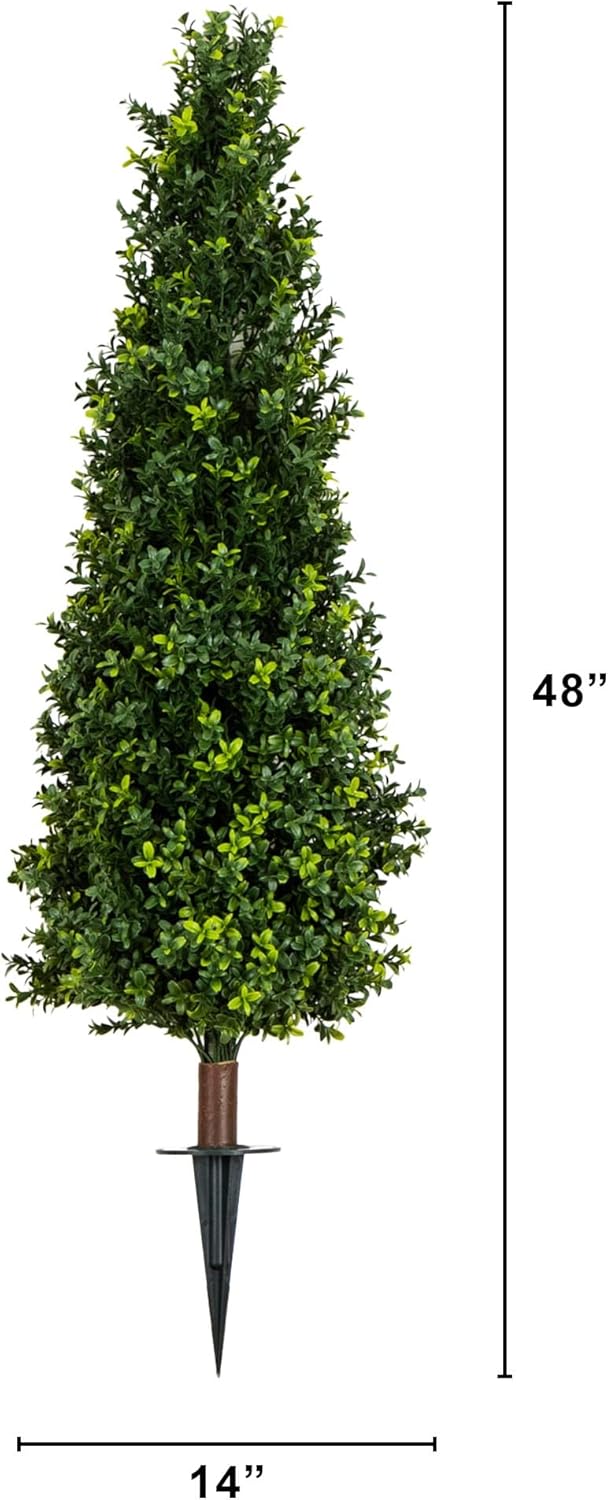 Nearly Natural 4ft UV Resistant Artificial Boxwood Plant with Integrated Ground Stake - Set of 2