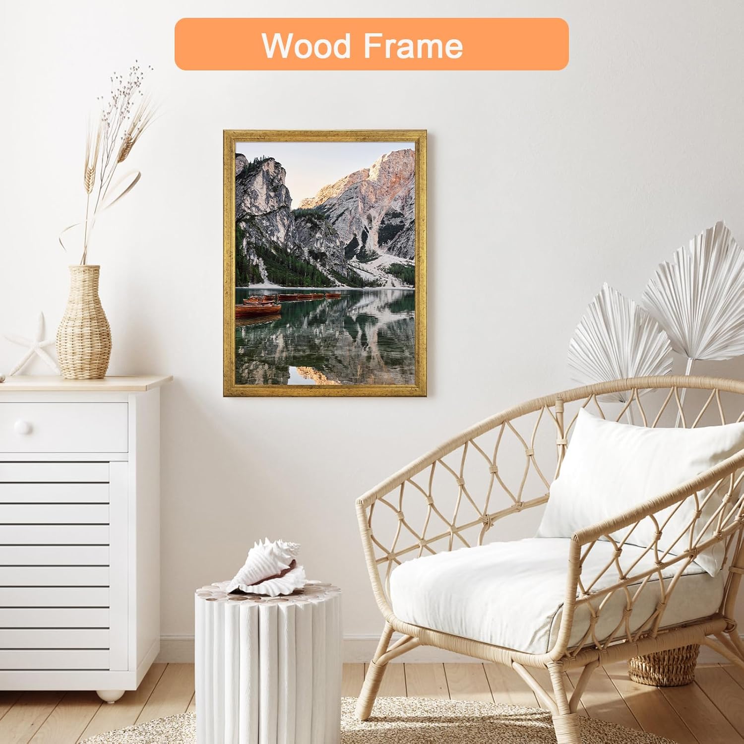 Wood 22x30 Frame Gold, Ornate Natural 30x22in Poster Picture Frame, Modern Golden 22 x 30inch Gallery Wall Photo Frame with HD Plexiglass, Horizontal Vertical Wall Mounting Display 1pcs