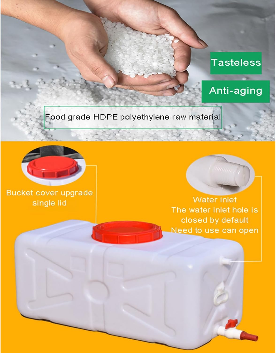 Water Storage Containers Water Carrier Plastic Water Tank with Tap Emergency Water Container 50L/80L/110L/200L Water Bucket Jug for Hiking Camping Driking Outdoors Indoors(Size:50L)