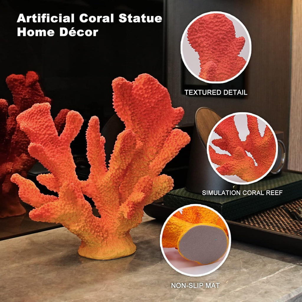 Accessoryway Orange Shades Artificial Beach Coral Coastal Decor Resin Statue Nautical Decorations Hawaiian Beach Home Bedroom Party Centerpieces for Tables-8.2