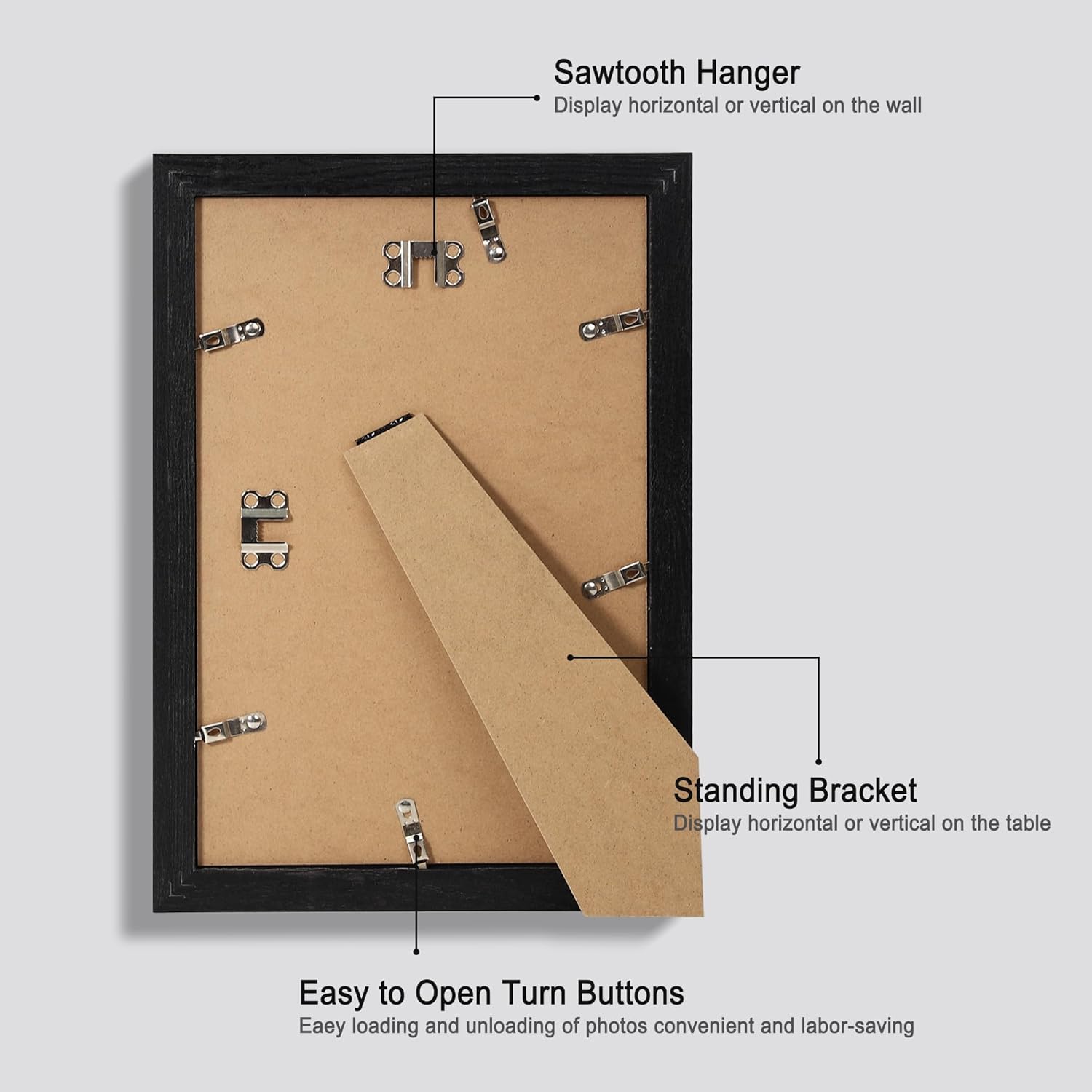8x12 Picture Frame Set of 4, Made of Glass and Rustic Black Wooden Frame - Display 6x8 Picture with Mat or 8 x 12Poster Without Mat, 8 by 12 Photo for Wall or Tabletop