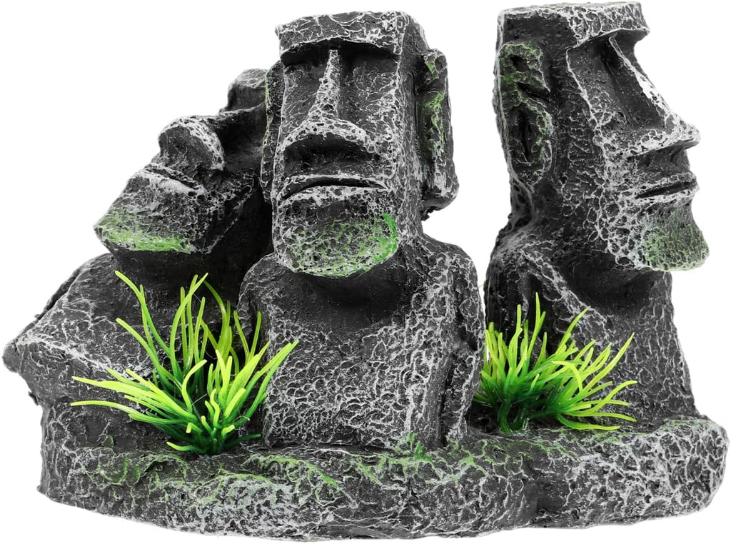 POPETPOP Moai Statues Aquarium Decorations, Betta Fish Moai Decor, Resin Easter Moai Island Figure for Fish Tank Ornament Freshwater Saltwater Tank Decor
