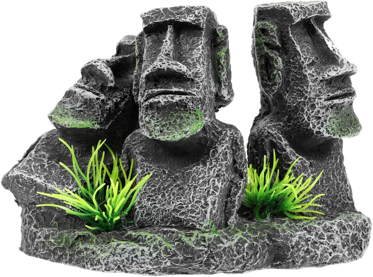 POPETPOP Moai Statues Aquarium Decorations, Betta Fish Moai Decor, Resin Easter Moai Island Figure for Fish Tank Ornament Freshwater Saltwater Tank Decor