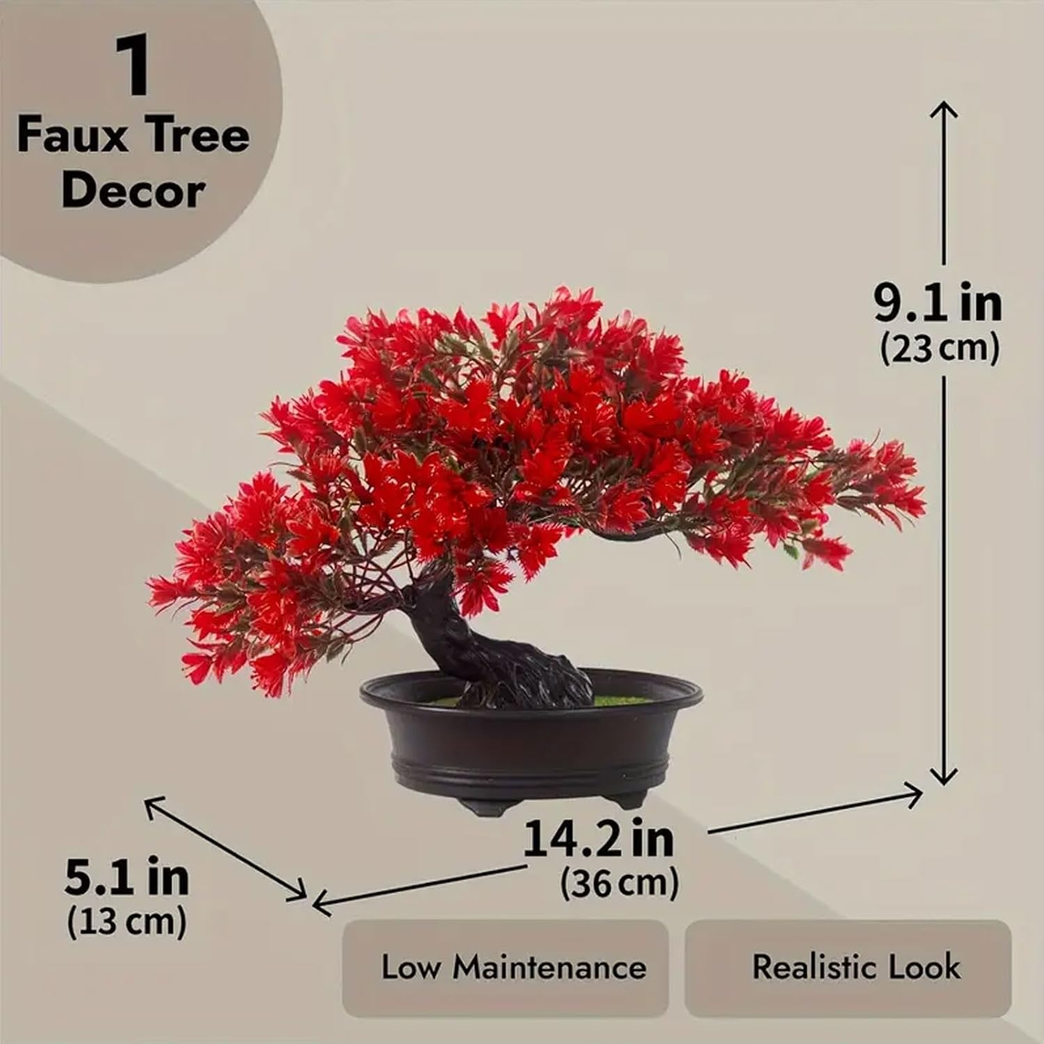 Artificial Plants Greenery Bonsai, Room Decor Fake Bonsai Tree for Home Decor Indoor Bookshelf Office Desk Bathroom Farmhouse Decor (Red)